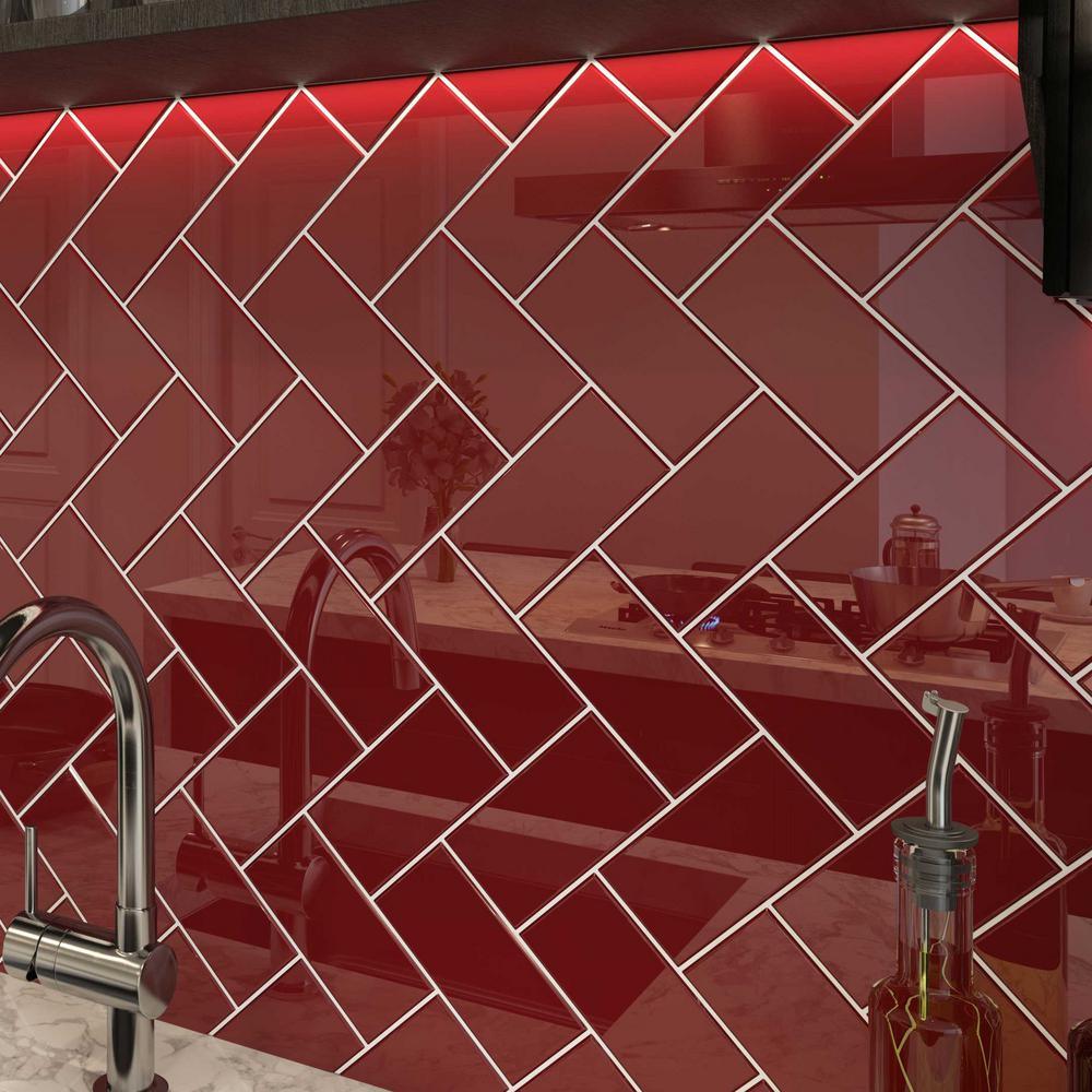 Giorbello Ruby Red 3 in. x 6 in. x 8 mm Glass Subway Tile (5.5 sq. ft./case)