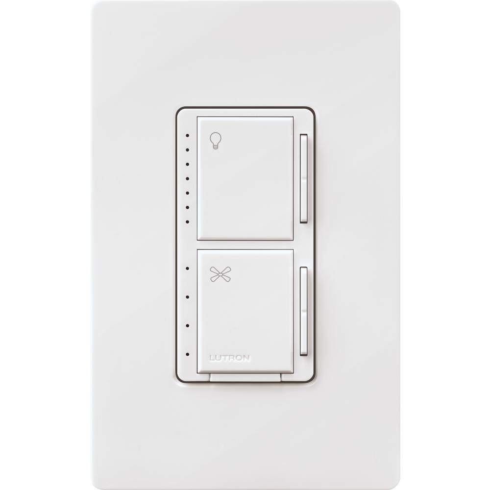 Lutron Maestro Fan Control and Light Dimmer for Dimmable LED's, Incandescent and Halogen Bulbs with Wallplate, White