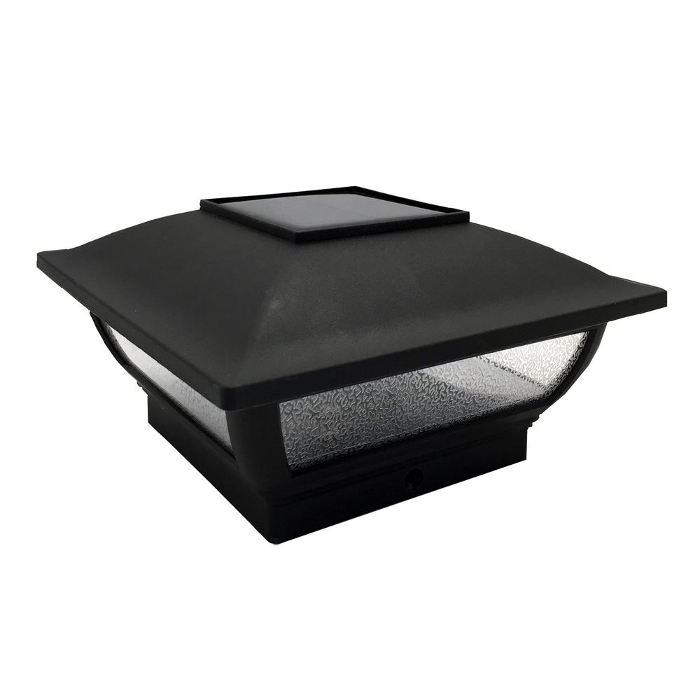 3.5 in. x 3.5 in. Outdoor Black Solar Integrated LED Plastic Post Cap Light with a 5.5 in. x 5.5 in. Adaptor (2-Pack)