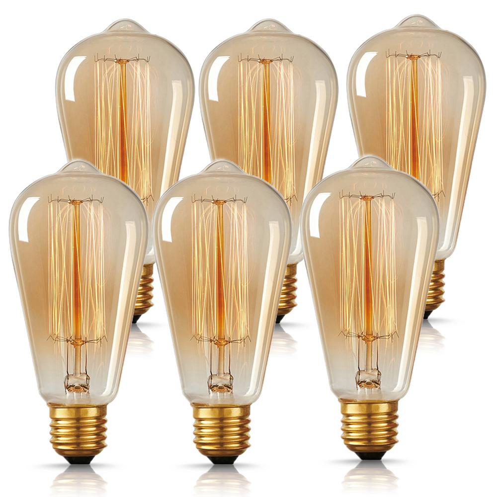 YANSUN 60-Watt ST64 E26 Edison Incandescent Light Bulb (6-Pack)