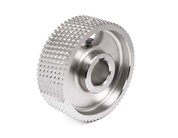2" Wide, 5-1/2" Dia, 35mm Bore, Keyed - Diamond Tooth Shape -- Steel Feed Wheel