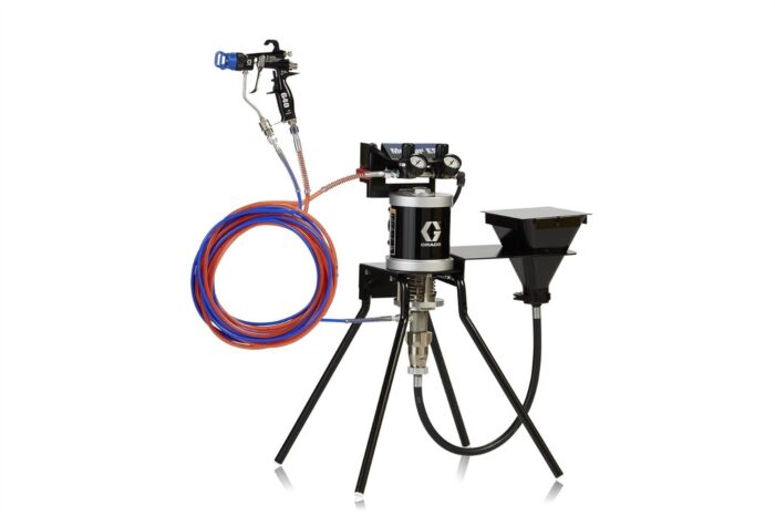 30:1 Merkur ES Air Assisted Package, 0.4 gpm (1.5 lpm) fluid flow, standard mount, with G40 gun, hopper, and stainless steel