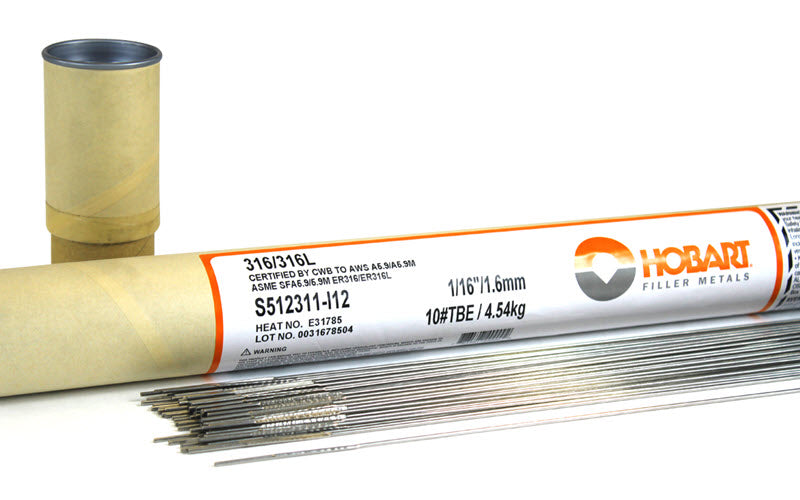 Hobart ER316L 1/16 Stainless Steel TIG Wire - 10# Tube S512311-I12