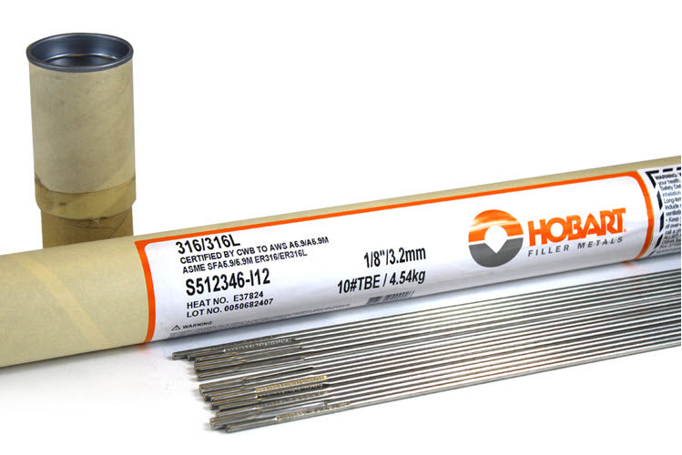 Hobart ER316L 1/8 Stainless Steel TIG Wire - 10# Tube S512346-I12