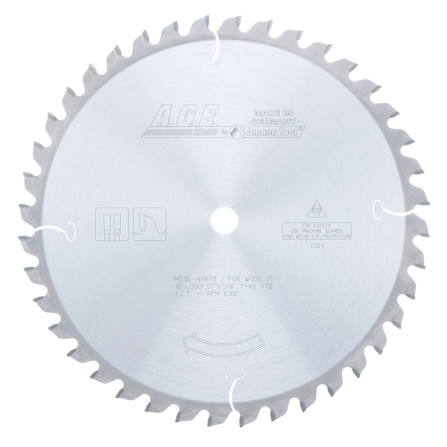 AGE MD10-406TB Thin Kerf Miter/Finishing 10″ Dia x 40T ATB, 0 Deg, 5/8 Bore