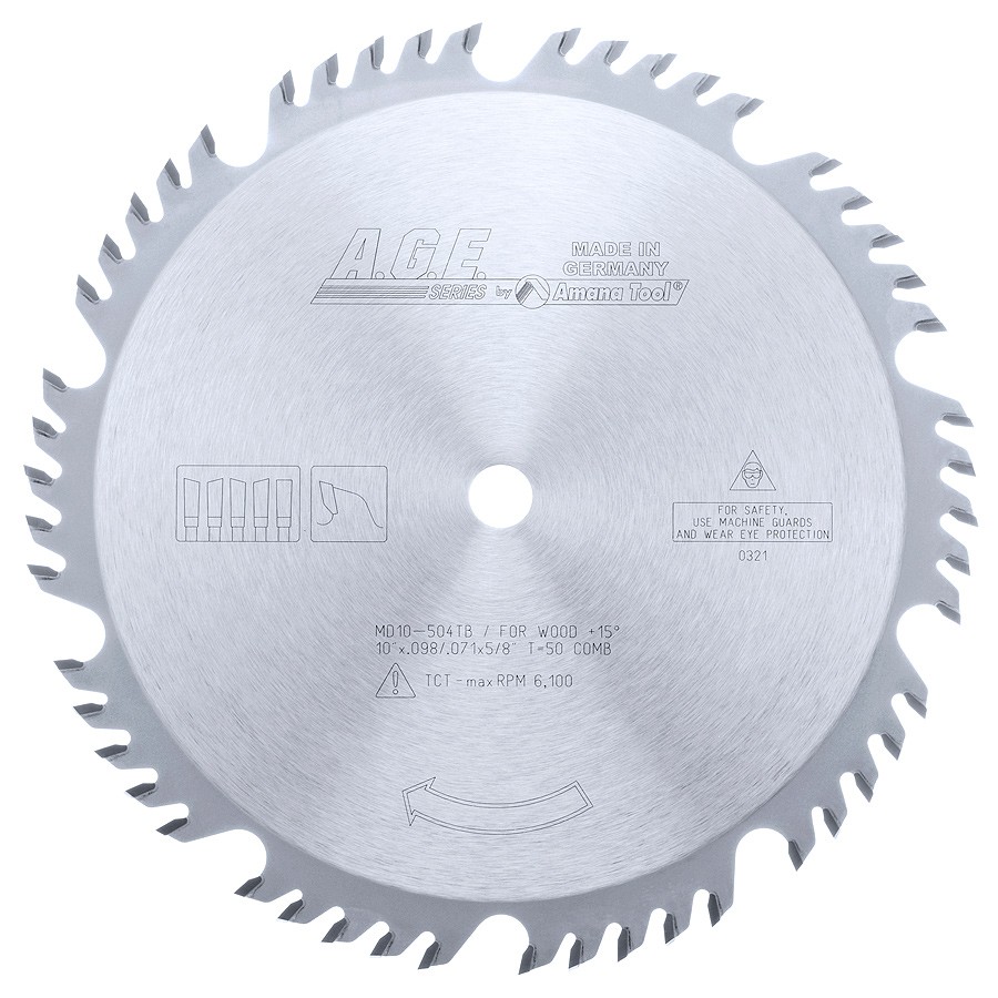 AGE MD10-504TB Thin Kerf Combination 10″ Dia x 50T 4+1, 20 Deg, 5/8 Bore