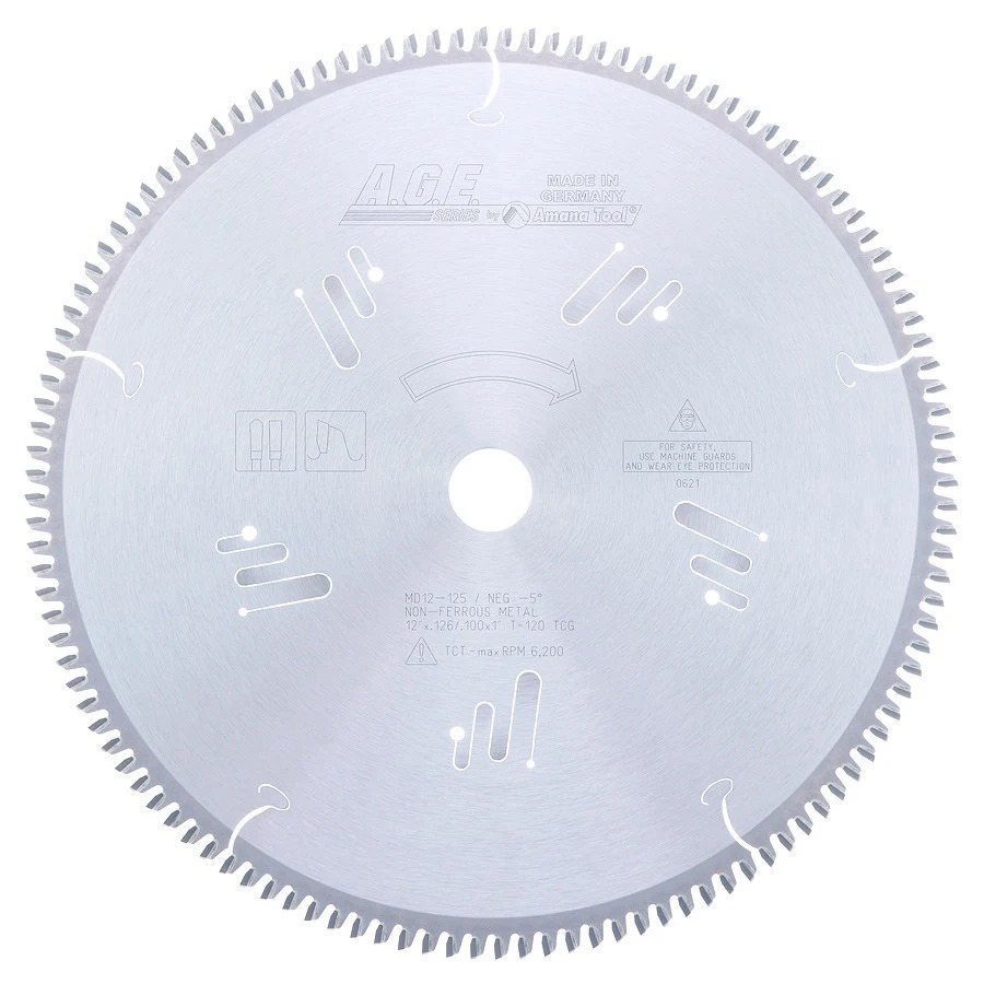 AGE MD20-125 Thin Aluminum Non-Ferrous Metals 20″ Dia x 120T TCG, -6 Deg, 1″ Bore