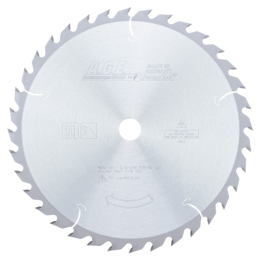 AGE MD12-361 Glue Line Ripping 12″ Dia x 36T TCG, 22 Deg, 1″ Bore