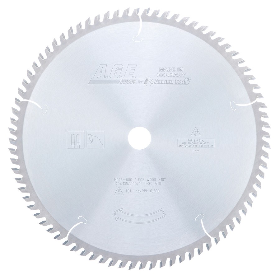 AGE MD12-800 Cut-Off & Crosscut 12″ Dia x 80T ATB, 10 Deg, 1″ Bore