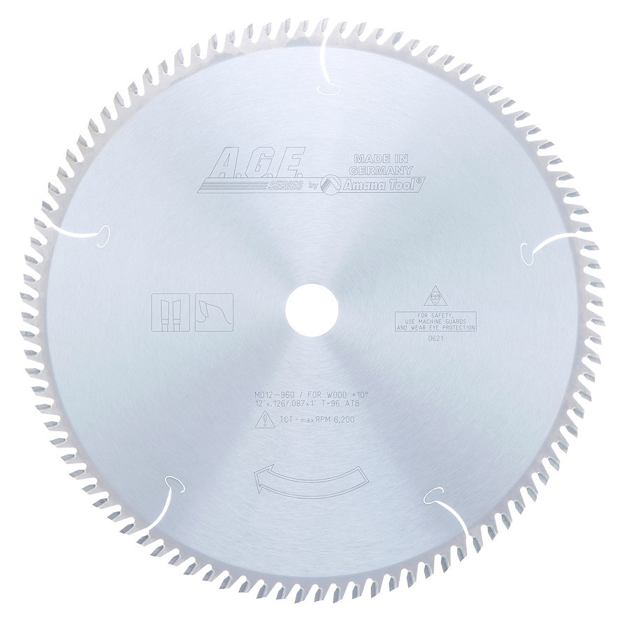 AGE MD12-960 Cut-Off & Crosscut 12″ Dia x 96T ATB, 10 Deg, 1″ Bore