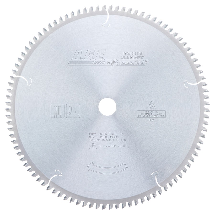 AGE MD12-965TB Thin Kerf Thin Aluminum and Non-Ferrous Metals 12″ Dia x 96T TCG, -5 Deg, 1″ Bore