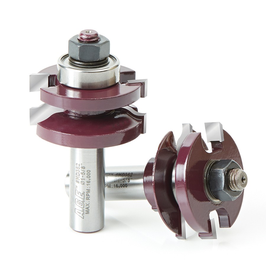 AGE MD362 2-Piece Ogee Stile and Rail 1-5/8 Dia x 1 x 13/64 Radius x 1/2″ Shank Set