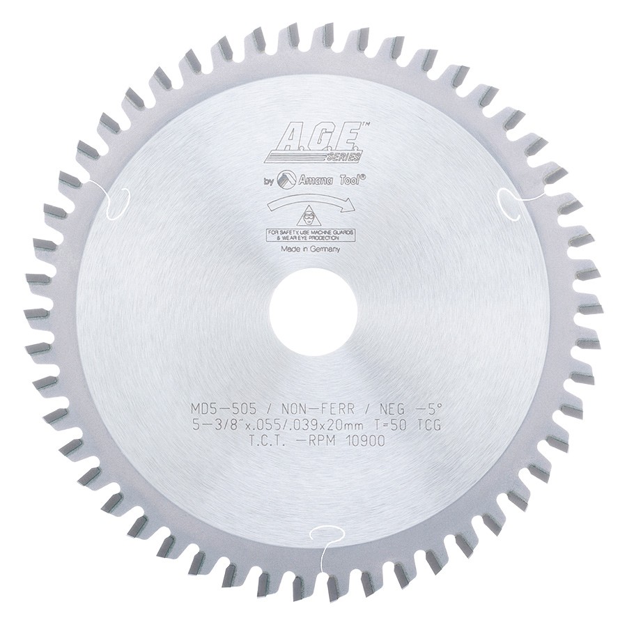 AGE MD5-505 Thin Aluminum Non-Ferrous Metals 5-3/8″ Dia x 50T TCG, -5 Deg, 20mm Bore