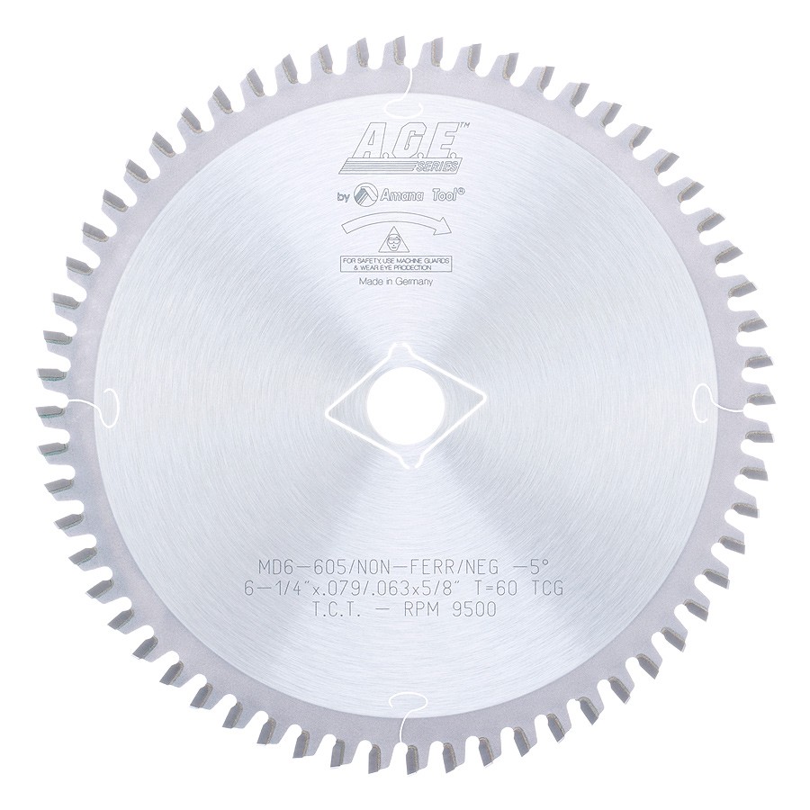 AGE MD6-605 Thin Aluminum Non-Ferrous Metals 6-1/4″ Dia x 60T TCG, -5 Deg, 5/8 Bore