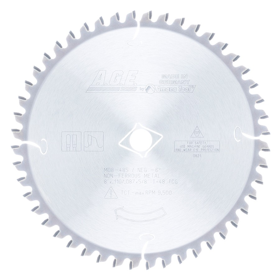 AGE MD8-485 Thick Walled Aluminum and Non-Ferrous Metals 8″ Dia x 48T TCG, -6 Deg, 5/8 Bore