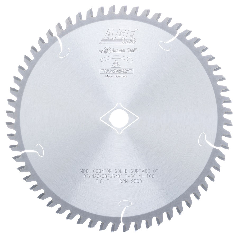 AGE MD8-608 Solid Surface 8″ Dia x 60T M-TCG, 0 Deg, 5/8 Bore