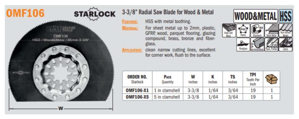 Multi-Tool 3-3/8 Inch Radial Saw Blade for Wood & Metal