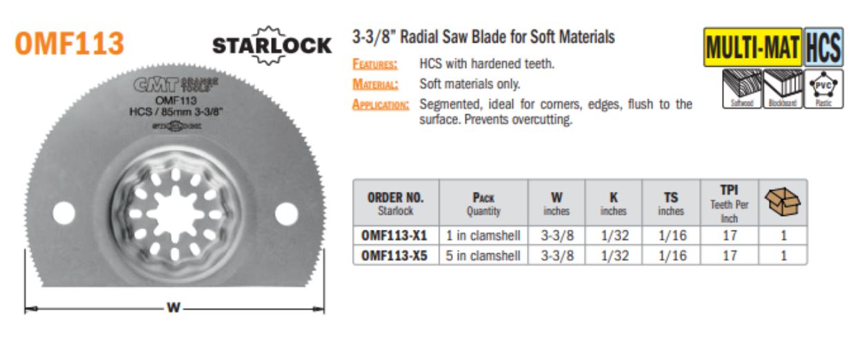 Multi-Tool 3-3/8 Inch Radial Saw Blade for Soft Materials