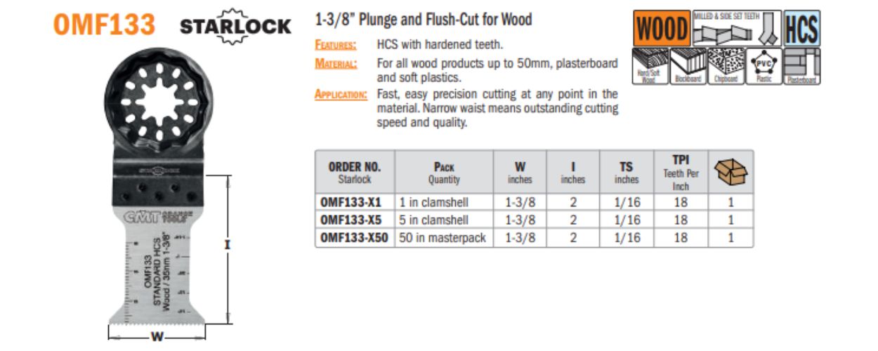 Multi-Tool 1-3/8 Inch Plunge & Flush-Cut for Wood