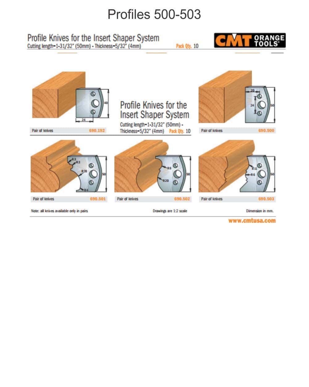 Profile Knives for Insert Shaper Heads (Profiles 500-580)