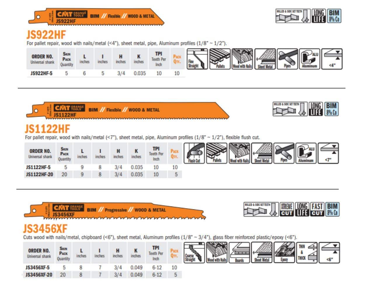 Reciprocating Saw Blades for Wood/Metal